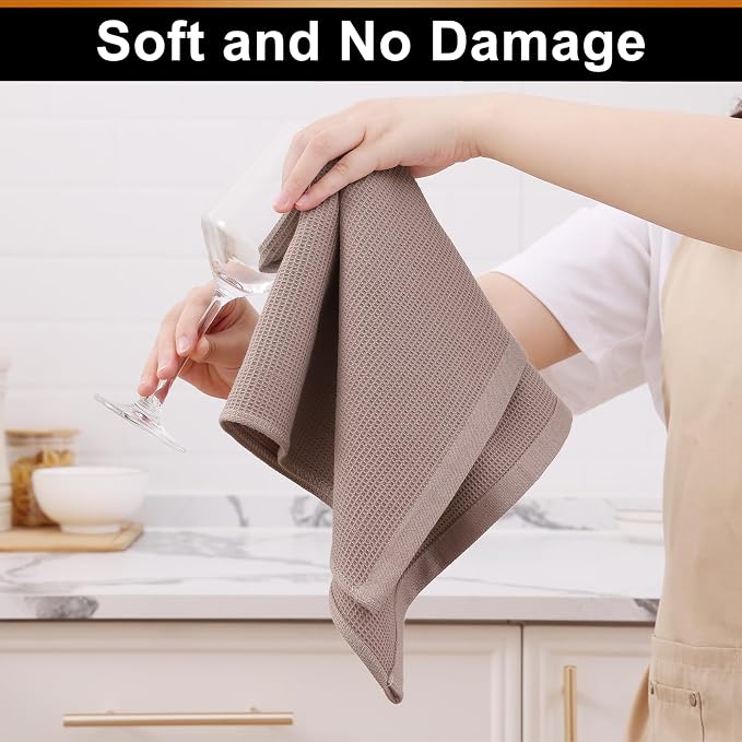 Homaxy 100% Cotton Waffle Weave Kitchen Towels, 12 Pack, Brown | Soft and Absorbent Dish Towels, 16 x 26 Inches Quick Dry Hand Towels