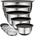 Wildone Mixing Bowls with Airtight Lids Set, 5PCS Stainless Steel Nesting Bowls for Kitchen, with Grater Attachments & Non-Slip Bottoms, Size 5, 3, 2, 1.5, 0.63 QT, Great for Mixing & Serving