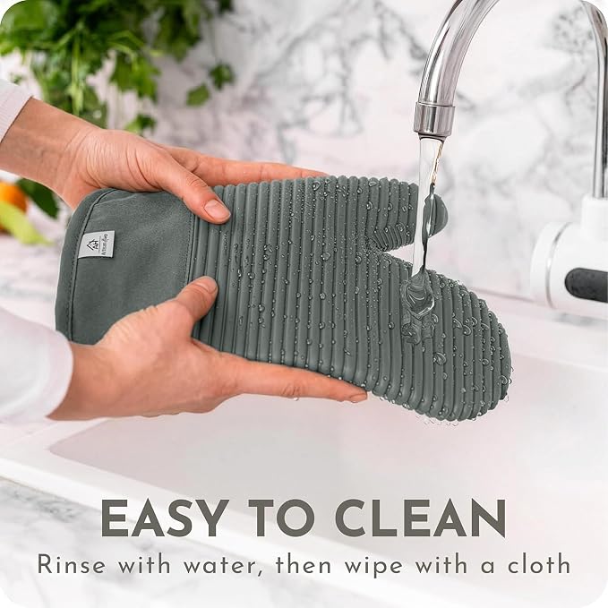 Extra Long Silicone Oven Mitts | Heat Resistant 500°F BPA-Free Food Grade Silicone Kitchen Mittens | 2-Piece Set of Oven Gloves Kitchens