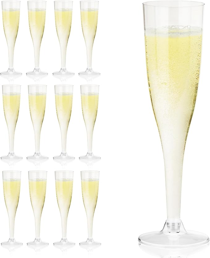 True Party Clear Plastic Champagne Flutes, Toasting Glass for Birthday, Wedding, Engagement, Reusable and Shatterproof Drinking Glasses for Holiday, Picnic, Dinner, Outdoor, Home Bar, 5.5 oz Set of 12