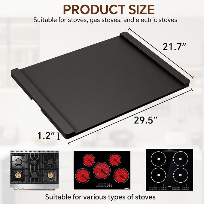 Noodle Board Stove Cover Wood(Ready to Use), Stove Top Covers for Electric Stove, Gas Stove, Wooden Decorative Rustic Kitchen Serving Tray, for Range Stovetop, Cooktop, 30'' * 22'', Black