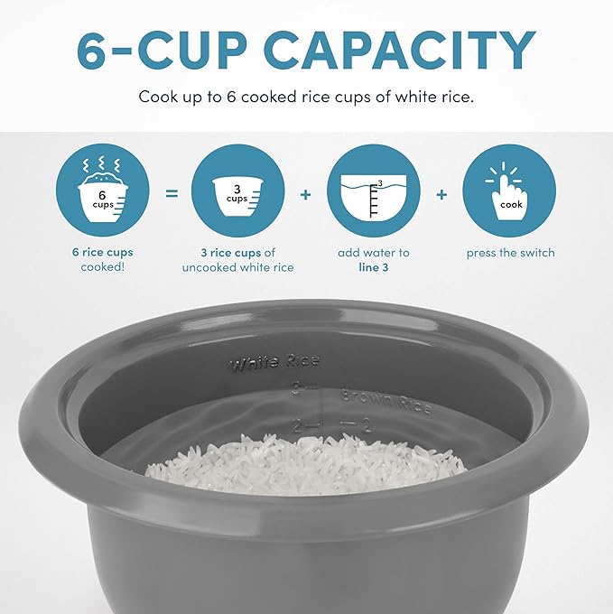 AROMA Rice Cooker, 3-Cup (Uncooked) / 6-Cup (Cooked), Small Rice Cooker, Oatmeal Cooker, Soup Maker, Auto Keep Warm, 1.5 Qt, White, ARC-393NG