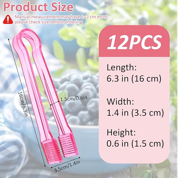 12 PCS Plastic Serving Tongs, 6.3 Inches Pink Disposable Tongs Kitchen Small Serving Utensil Tongs for Party Ice atering Buffet Bakery Salad