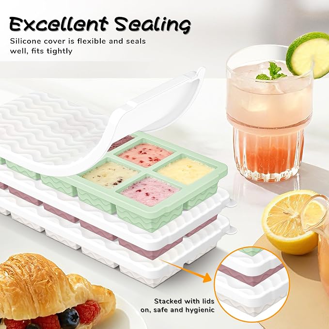 3-Pack Ice Cube Trays with Lid, 10 Cubes 2 Tbsp, Silicone Tray for Freezer | BPA Free, Leak-proof Lid, Freeze Ice Cubes, Chocolates, Sauces, Juices, Fruit Purees, Meal Prep, Cocktail, Coffee, Soup, Food