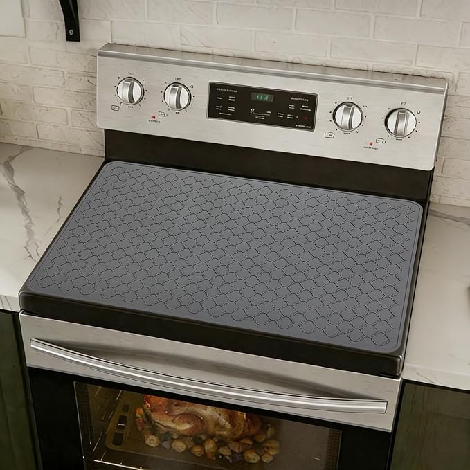 Stove Top Cover for Electric Stove - Silicone Stove Mat for Glass Top | Silicone XXL Glass Cooktop Covers, Flat RV Range top Mats Grey, 27.5"X20"