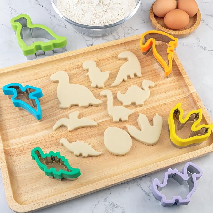 Nifogo Dinosaur Cookie Cutters 9 Pcs | Dino Shapes, Dinosaur Theme Birthday Party, Stainless Steel, for Kids DIY Kitchen Baking