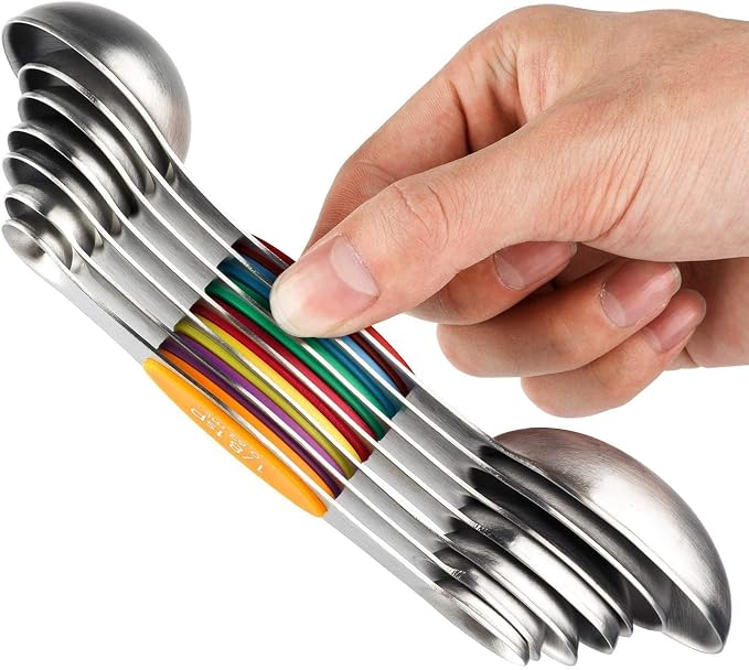 Magnetic Measuring Spoons Set Stainless Steel DualSided Metal Measure Spoon | Stackable Teaspoon Tablespoon for Measuring Dry and Liquid Ingredients, Fits in Spice Jar