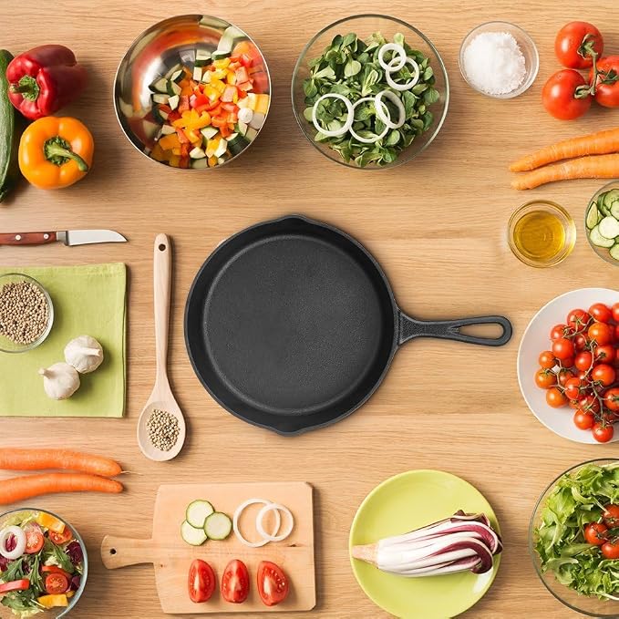 Cast Iron Skillet 3-Piece Set, Antirust Treated, Pre-Seasoned 6", 8", 10" Pans with Silicone Hot Handle Holder For Frying, Saute, Cooking, Oven, Grill