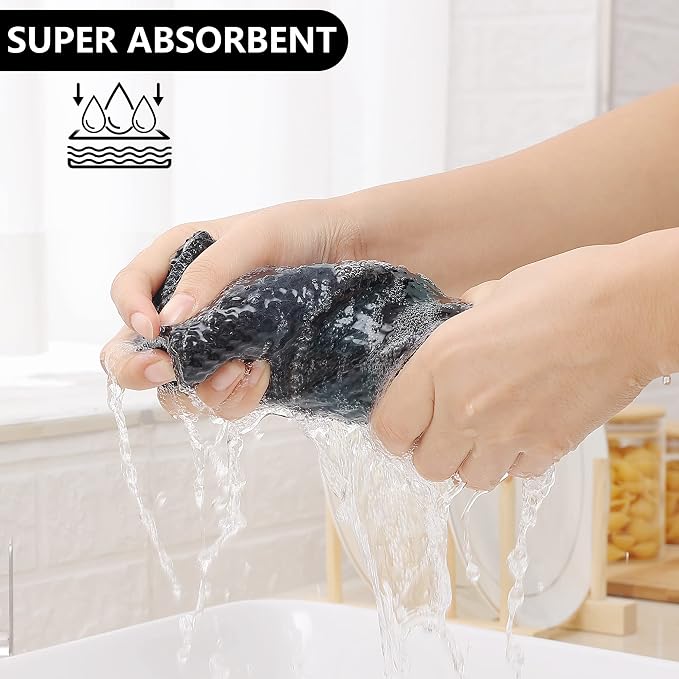 Homaxy Kitchen Towels and Dishcloths Set, Set of 8, Black & Grey | Bulk Cotton Waffle Weave Check Plaid Kitchen Towels, Super Soft and Absorbent Dish Cloths, 12 x 12 and 13 x 28 Inches