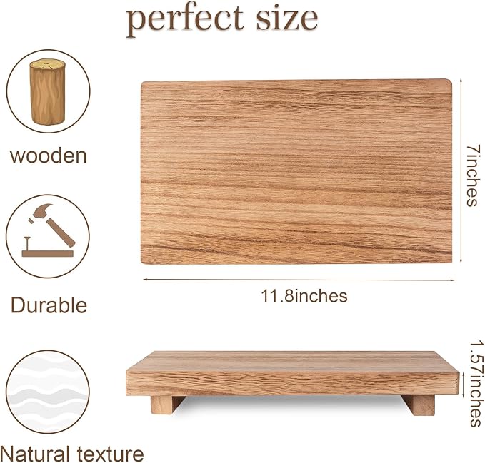 Wood Bathroom Tray Farmhouse Decor Kitchen Soap Holder, 11.8"x7" Brown | Waterproof, Lightweight, Easy Clean, Small Wooden Riser Pedestal Stand Accessories for Office Desk, Vanity, Counter, Sink