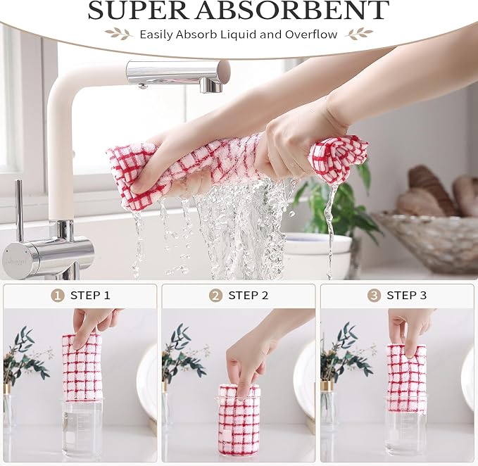 Homaxy 8 Pack Terry Kitchen Dish Cloths, 12"x12", Red | Super Soft and Absorbent Dish Rags, Quick Drying Reusable Dish Towels for Washing Dishes