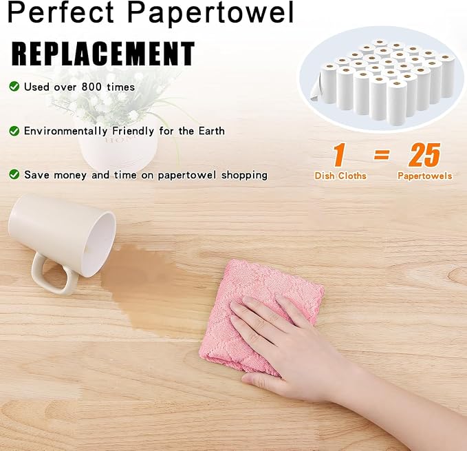 Homaxy 12 Pack Super Soft & Absorbent Dish Cloths, 10" x 10", Pink | Coral Velvet, Nonstick Oil Fast Drying Microfiber Cleaning Cloth, No Lint Household Dishcloths