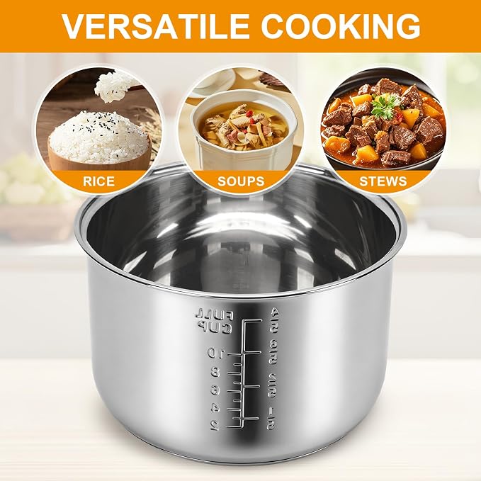 Electric rice cooker inner pot Compatible with Aroma ARC-1020SB&ARC-1120SBL | 5L/20-Cup Stainless Steel Rice Cooker Bowl Inclined plane,Dishwasher Safe Inner Pot with Even Heating for Rice, Soup & Meal