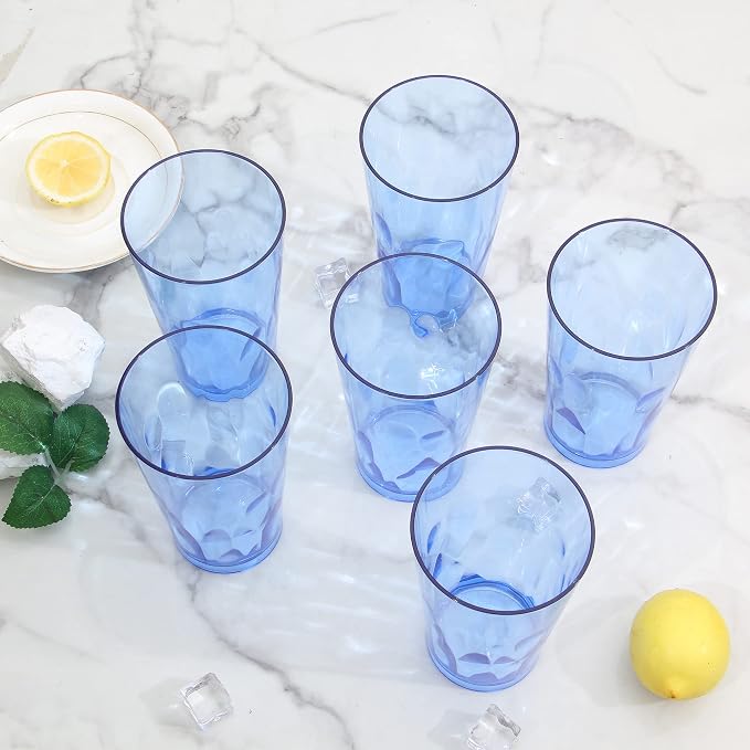 JGIRL Unbreakable Plastic Drinking Glasses,Set of 6,16 Ounces (Blue) | 16 oz plastic Tumbler Cups, Shatterproof Drinking Cups, Plastic glass cup,cups for kitchen ,cup set, Dishwasher Safe