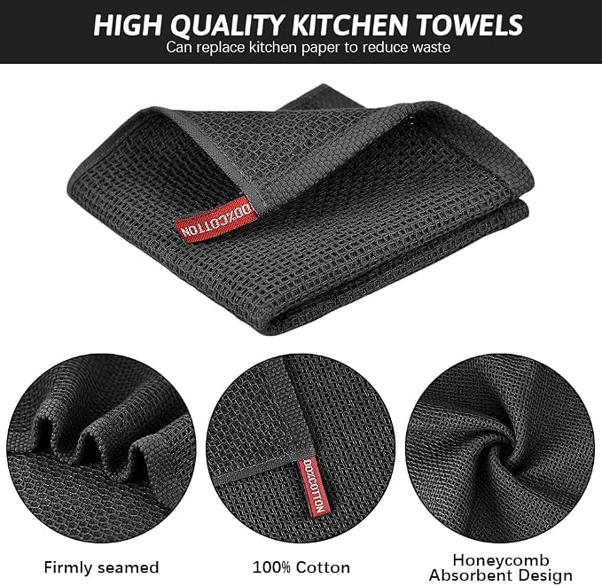 Nialnant 100% Cotton Waffle Weave Kitchen Towels, 6 Pack, 12x12 Inches | Absorbent Quick Drying Dish Rags, Dish Cloth for Washing Dishes, Multipurpose Cleaning Rags