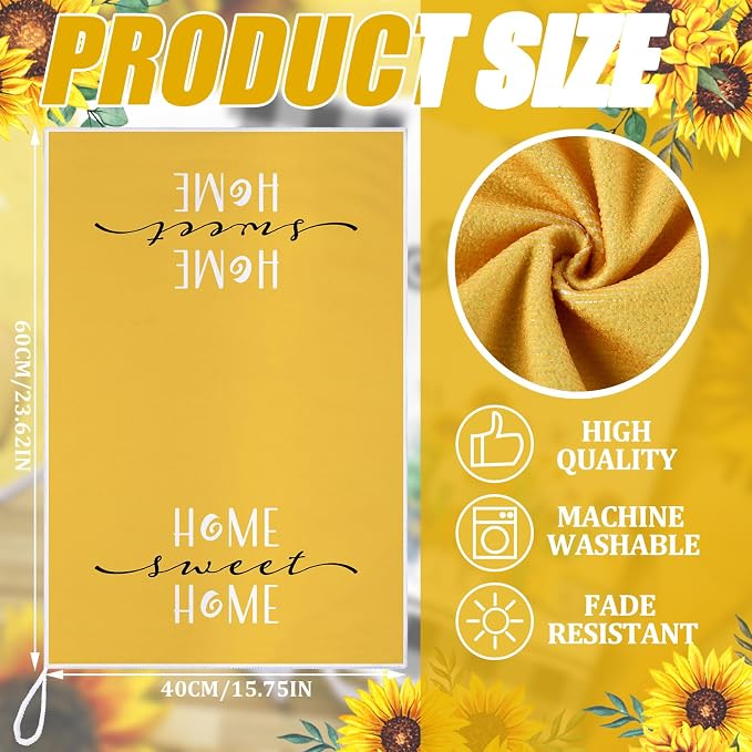 4 Pcs Sunflower Kitchen Towels Floral Hand Dish Towels Gift | Fast Drying Absorbent Tea Dishcloth Yellow Flower Buffalo Plaid Decor Housewarming Gift for Cooking Kitchen Bathroom