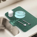 Dish Drying Mat for Kitchen Counter, with Built-in Drain Lip, Food-Grade Silicone, Easy Clean Pad for Countertop Protection, Multi-Functional Use (18x11.8, Dark Green)