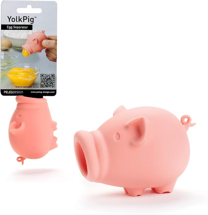 Peleg Design Egg Separator for Raw Eggs – Silicone Egg Yolk and White Separator, Funny Pig Design – Cute Kitchen Tool Gadget for Cooking/Baking