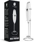 Bean Envy Milk Frother Handheld - Coffee Mixer Wand with Stand - White | Battery Operated, Stainless Steel Whisk, 19000 RPM, Protein Powder Blender, Electric Stirrer, Mini Foamer