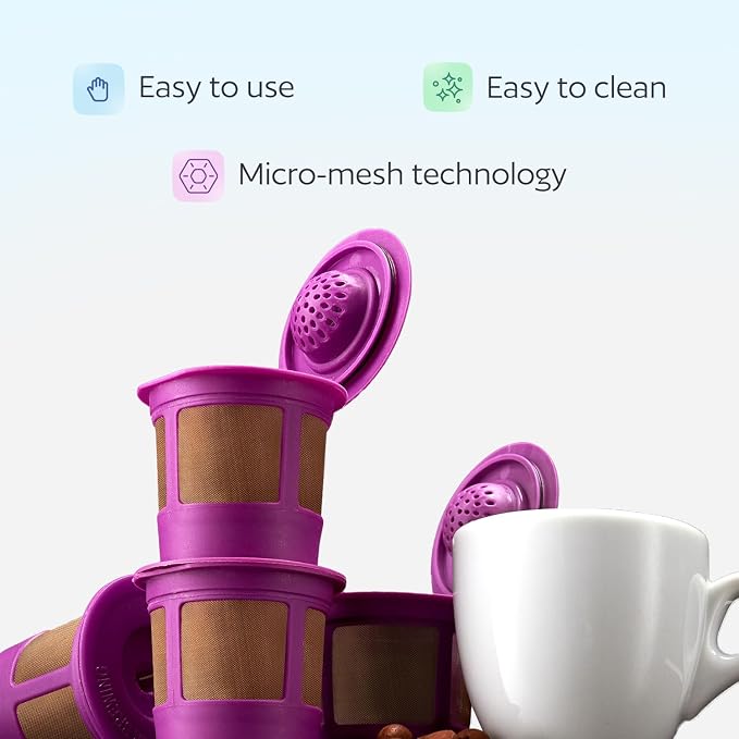 4 Reusable K Cups for Keurig Coffee Makers - BPA Free Universal Fit Purple Refillable Kcups Coffee Filters for 1.0 and 2.0 Keurig Brewers (Pack of 2)