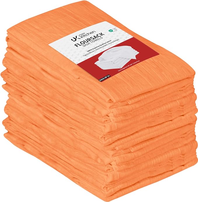Utopia Kitchen Orange Flour Sack Towels [12 Pack - 28 x 28 in] 100% Cotton | Tea Towels for Cleaning & Drying - Highly Absorbent Kitchen Dish Cloth