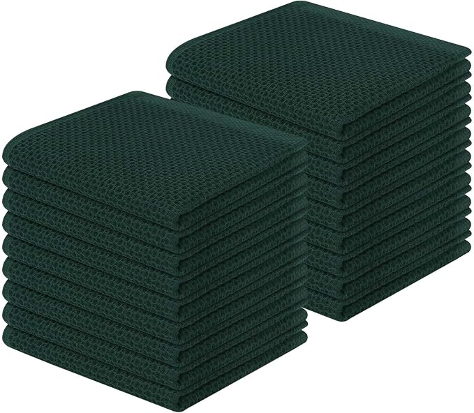 Homaxy 100% Cotton Waffle Weave Kitchen Dish Cloths 18-Pack, Blackish Green | 12 x 12 Inches, Ultra Soft Absorbent Dish Towels, Quick Drying Dish Rags with Hanging Loop