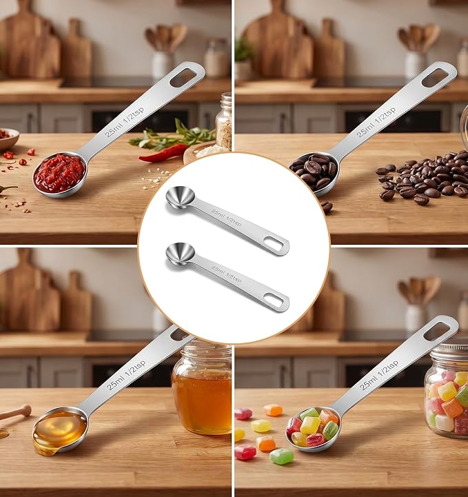1/2 Teaspoon Measuring Spoons, 2 PCS Stainless Steel 1/2 Teaspoon Scoop for Kitchen Ingredients, Short Handle Silver (5ml, Z12 X 3.1 In)