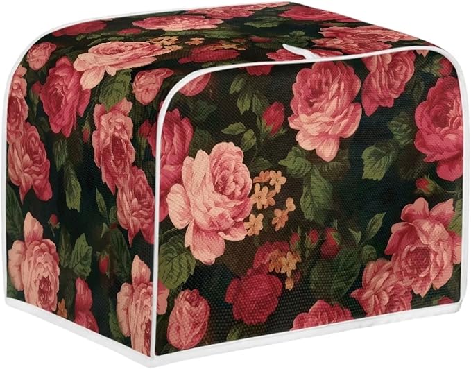 Flower Peony Toaster Cover - 2 Slide Wide Slot Small Appliance Decoration Accessory, Dustproof Bakeware Cover, Red