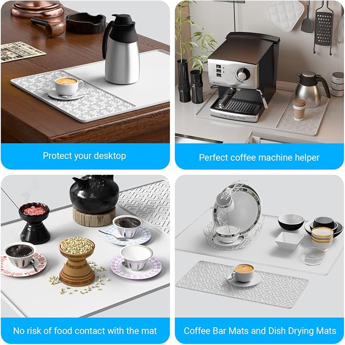 Silicone Coffee mat 24''x16'' – Non-Slip Bar Mat with Detachable Drying Layer for Espresso Machines, Countertops & Dish Racks