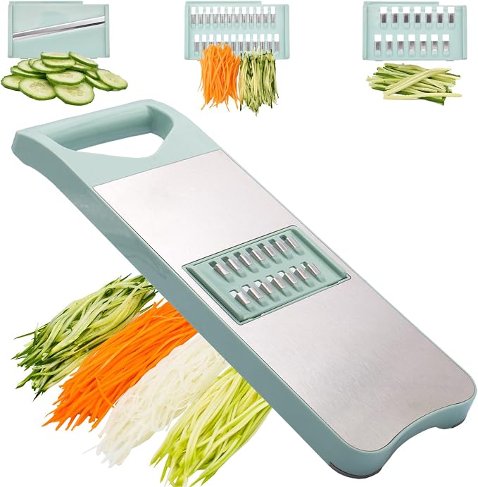 NACOLUS 3-Blade Mandoline Slicer, Stainless Steel Slicer Vegetable Cutter | stainless reinforced panels,sharp 420J2 blades,1 mm straight slicer,2/3mm carrot shredder,compact storage,easy cleanup