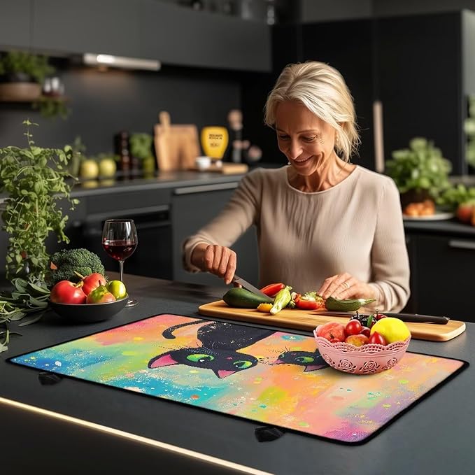 Cartoon Black Cat Oil Painting Print Stove Top Covers for Electric Stove Thick Induction Silicone Stove Cover Mat Anti-Slip Range Covers Ceramic Table Protector, 29.18 x 20.96 inch