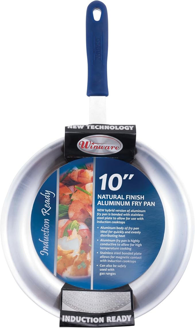 Winco 10" Natural Induction Aluminum Fry Pan | Induction compatible, Stay cool handle, Great for Sauteing, Searing, Frying and Restaurant Kitchens