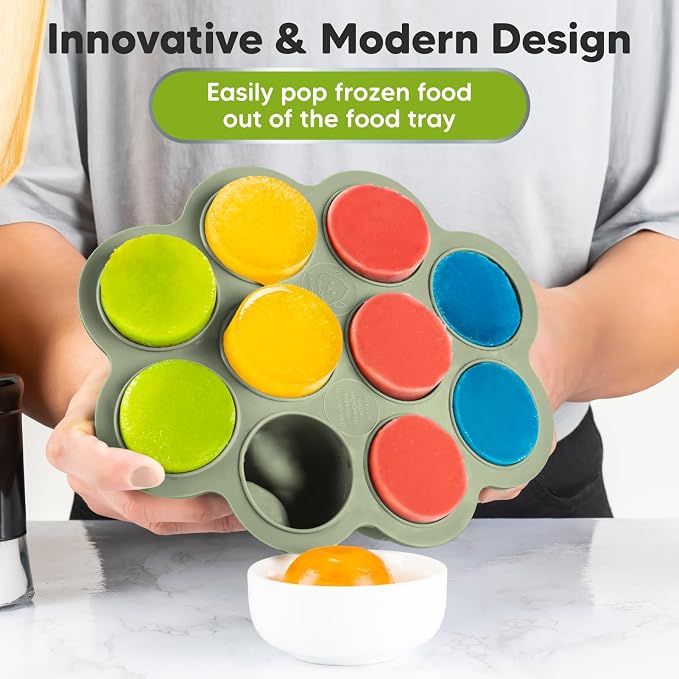 KeaBabies Silicone Food Freezer Trays with Lid, 2oz x 10 Pods (Sage) | Baby Food Storage Containers, Easy Puree Meal Prep, Breast Milk Silicone Freezer Molds, Dishwasher, Microwave Safe, BPA-Free