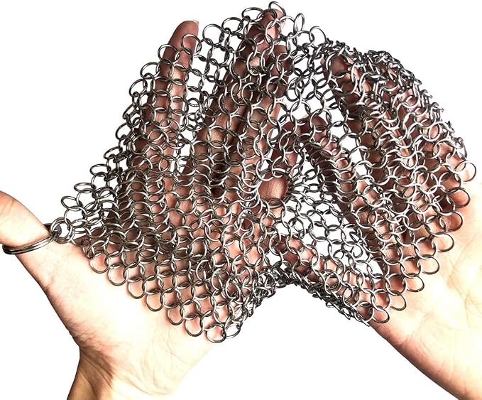 316 Premium Stainless Steel Cast Iron Cleaner, Chainmail Scrubber for Cast Iron Pan Pre-Seasoned Pan Dutch Ovens Waffle Iron Pans Scraper Cast Iron Grill Scraper Skillet Scraper HOVhomeDEVP (7 Inch S)