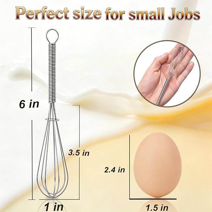 Anaeat 6 Pack Small Wire Whisks, Portable Stainless Steel Kitchen Tiny Whisk & Egg Beater with Thick Wire - Sturdy Mini Mixing Balloon for Cooking, Blending, Whiping, Beating and Stirring (6")