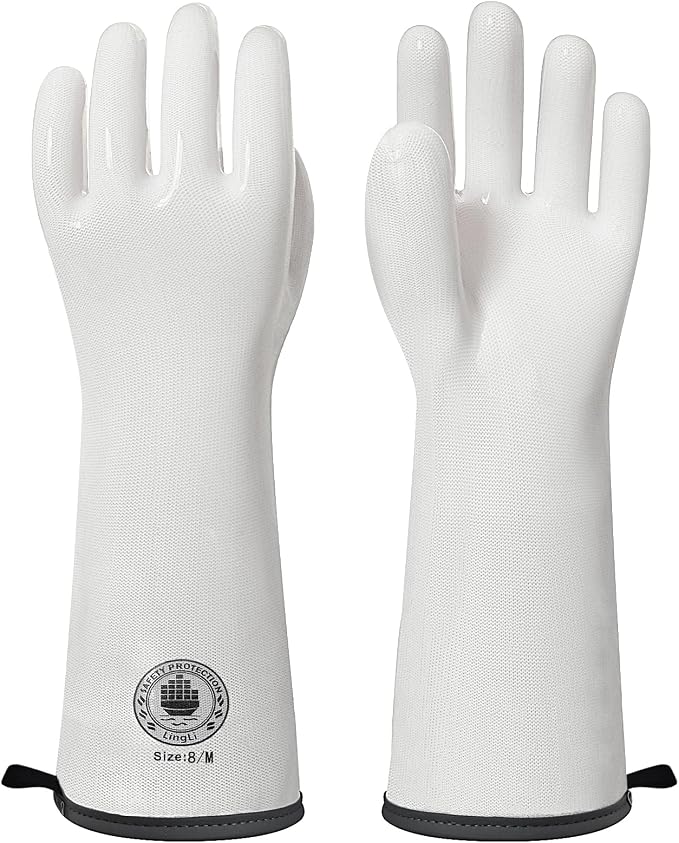 15" Long Silicone Oven Gloves, Heat Resistant Kitchen Oven Mitts (8/M) | Food Grade Waterproof Silicone Gloves for Cooking, Grilling & Smoker Barbecue, Sourdough Baking