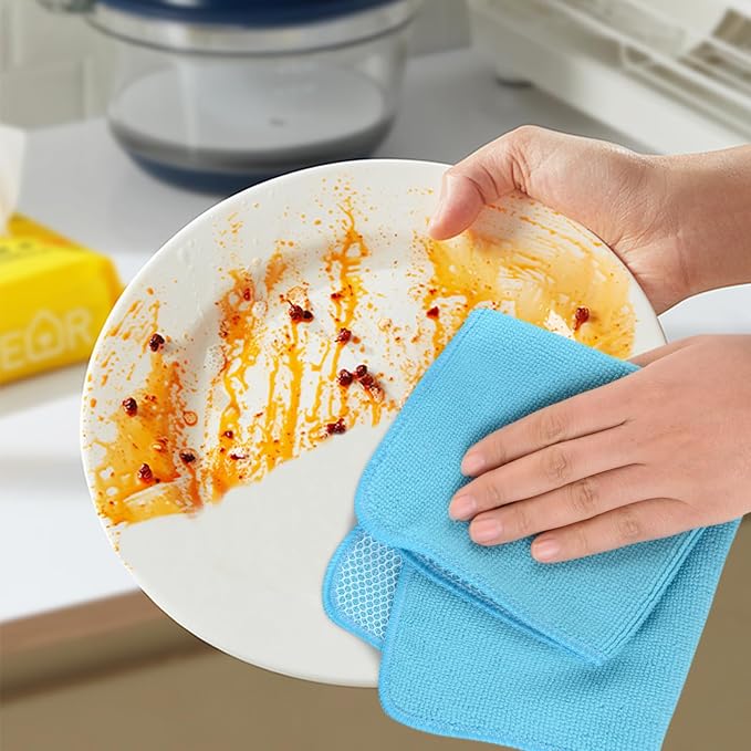 Dish Cloths for Washing Dishes with Scrub Side, Microfiber Dish Rags | Dual-sided microfiber dish cloths with scrubber for stuck-on food, quick dry kitchen washcloths 9 Pack, Mixed Colors 12 Inch