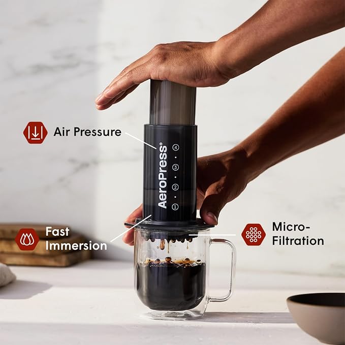 AeroPress Original Coffee Press, French Press, Pour-Over & Espresso Style | All-in-One Manual Coffee Maker, 2-Minute Brew, Less Bitterness, More Flavor, Portable, Travel & Camping