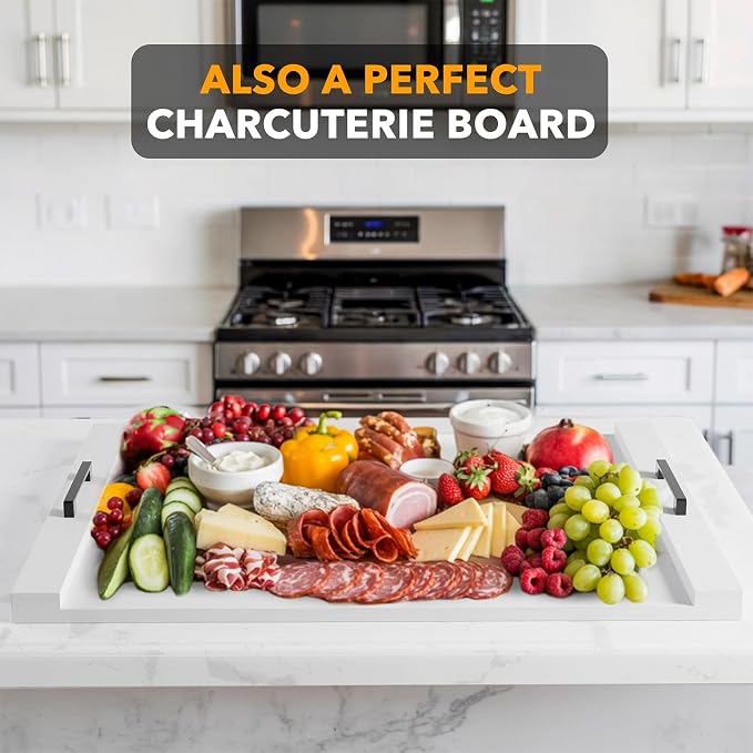 SpaceAid Noodle Board Stove Kitchen Cover with Handles, Top Covers for Gas Burners and Electric Stove, Oven Decor Accessories Wood Tray for Countertop, White Bamboo
