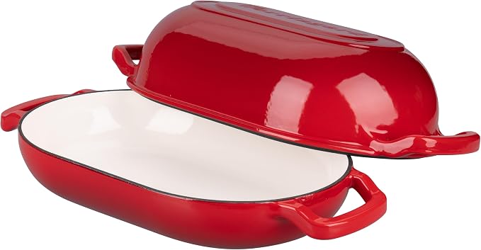 VORRINGARD Enameled Cast Iron Sourdough Bread Oven, Dutch Oven, Loaf Cast Iron Bread Pan for Homemade Bread Baking, Meatloaf Pan with Lid, 5QT, Red