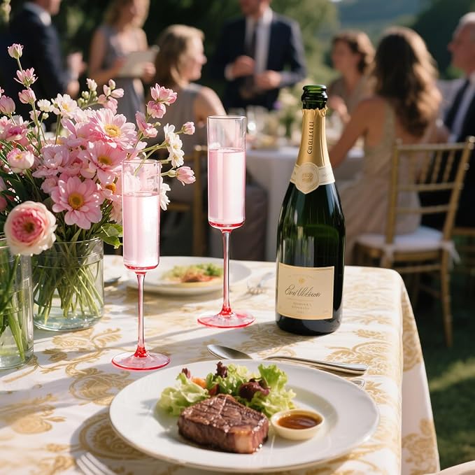 Ciaell 24 Pack Pink Plastic Champagne Flutes for Weddings Birthdays | 6 oz Pink Square Toasting Cups, Heavy Duty Plastic, Champagne Wine Mimosas Cocktails for Anniversaries Parties Baby Showers