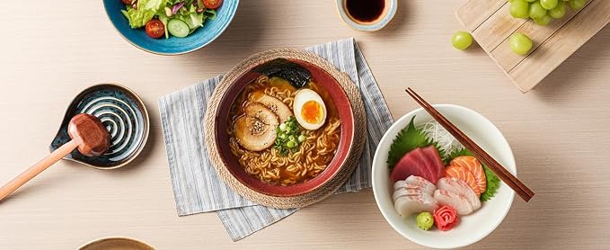 8 Inch Ceramic Ramen Bowl Set of 2, 40oz Japanese Bowls with Spoons & Chopsticks,Durable,Microwave & Dishwasher Safe,Perfect for Ramen,Pho,Salad,Soup,Noodles，Mixing bowls (Aurora Galaxy)