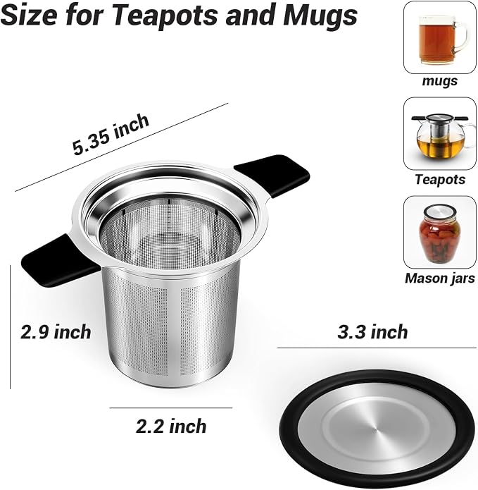 Tifanso Fine Mesh Stainless Steel Reusable Tea Infuser with Double Handles | Heat Resistant Grip, For Loose Leaf Tea Steeping, Fits Most Mugs & Cups, Rustproof Durable, Easy to Clean