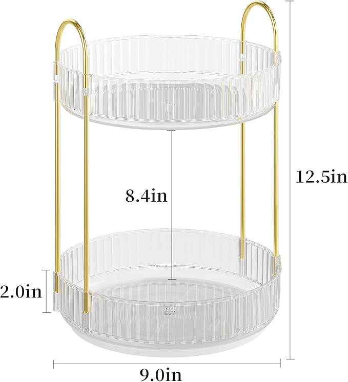 Rotating Makeup Organizer Countertop, Skincare Organizers | Spinning Perfume Tray Stand, Makeup Storage Organizer for Vanity, Bathroom Organizer and Storage, Lazy Susan, 2 Tier, Clear