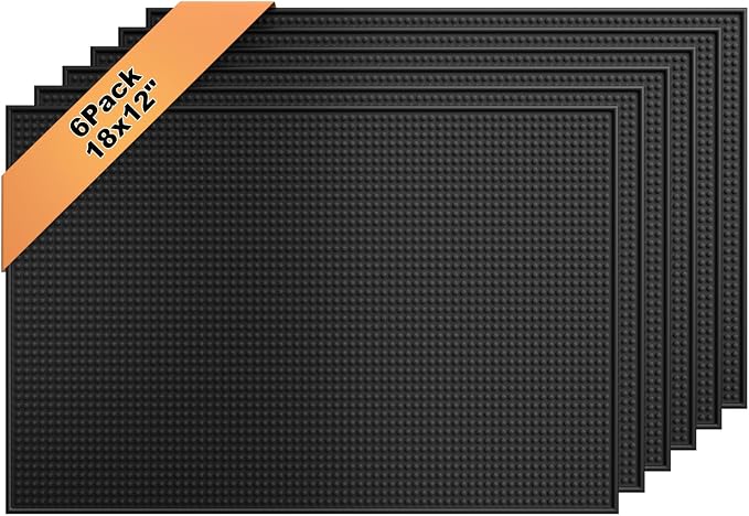 6 Pack Rubber Bar Mats for Countertop 18x12 Inch Black Silicone Coffee Bar Mats for Bartending Dish Drying Matt Kitchen Counter Home Bars Cocktail Spill Non-Slip Mat Bartender Accessories