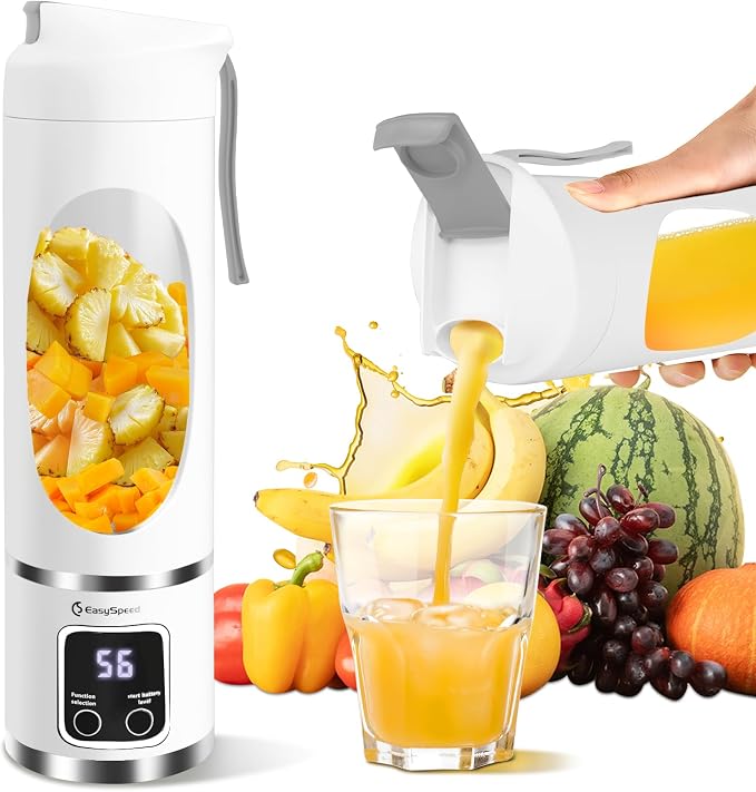 EASYSPEED Portable Blender Electric USB-C, 500ML Personal Juicer for Shakes, 12 Blades, 1500mAh Rechargeable, BPA Free, 18oz Small Blender with Leakproof Lid & Sip Spout, Mixing, Compact