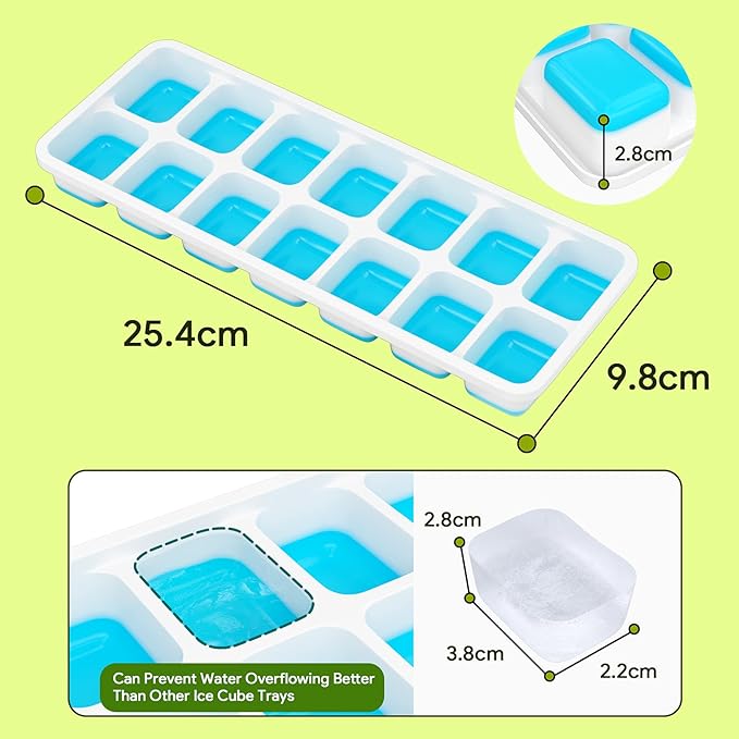 Ice Cube Trays 4 Pack, Airabc Silicone with Removable Lid, Easy-Release Flexible 14-cube Trays, LFGB Certified and BPA Free, Stackable Covers for Cocktail, Freezer | Space-saving and stackable, LFGB certified and BPA free, easy to remove