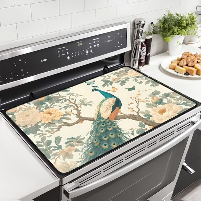 Peacock Electric Stove Top Covers, Thickened Premium Silicone Stove Mat for Glass Top Stove, Waterproof Oven Range Top Cover, Extra Large Dish Drying Mat