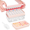 Ice Cube Tray with Lid and Bin, Easy Release 28 Cubes for Freezer | Food-grade BPA-free PP and ABS. Ice cubes for fruit, cocktails, iced coffee. Space-saving stackable with scoop
