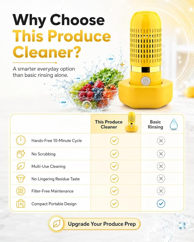 Produce Cleaner Vegetable Fruit Cleaning Wash Veggie Berry Washer Spinner Purifier Device Reviews Washing Bowl with Strainer Machine Purpose Household Gadgets Ultrasonic Portable
